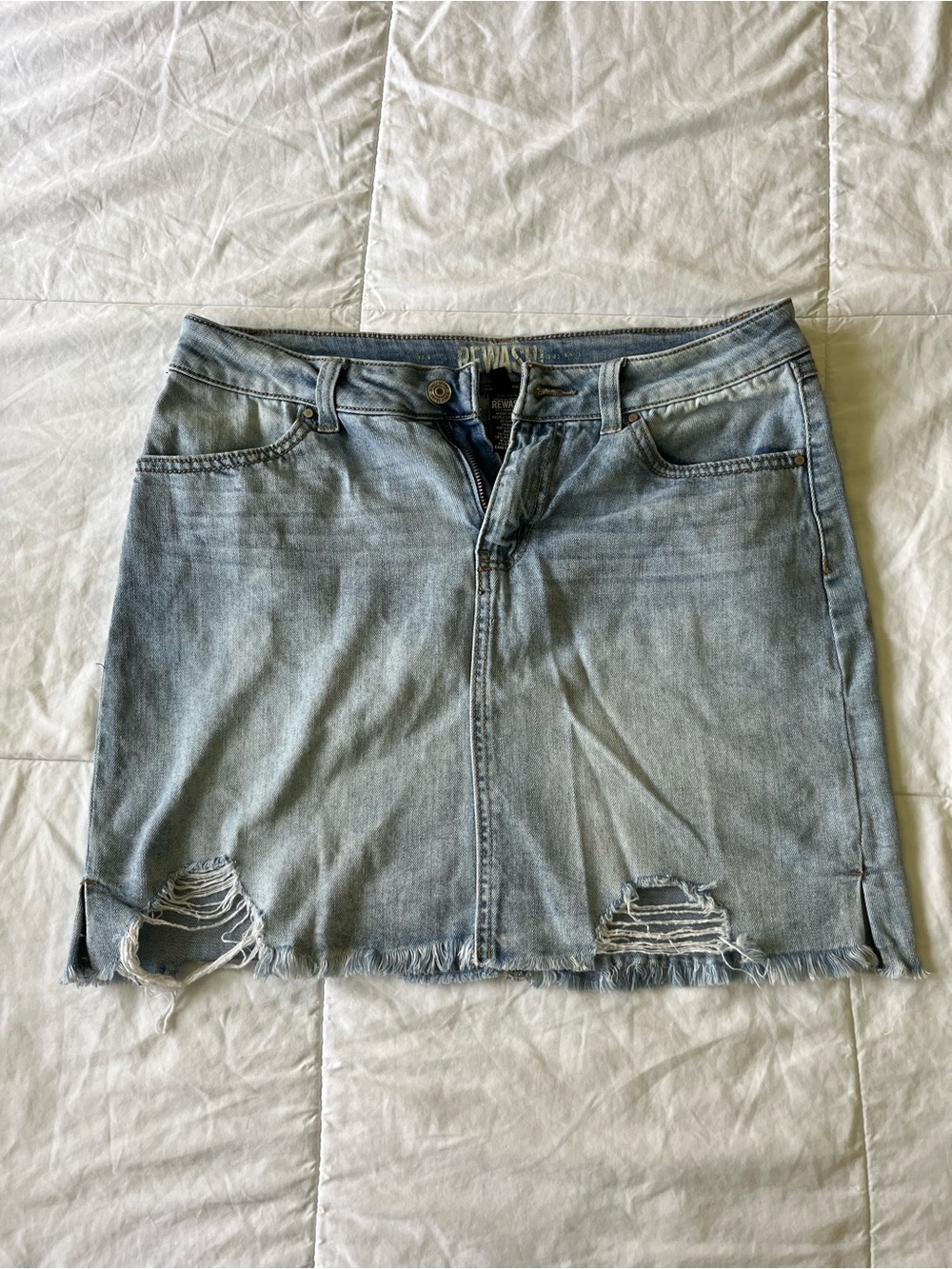 Rewash Light Blue Distressed Denim Mini Skirt